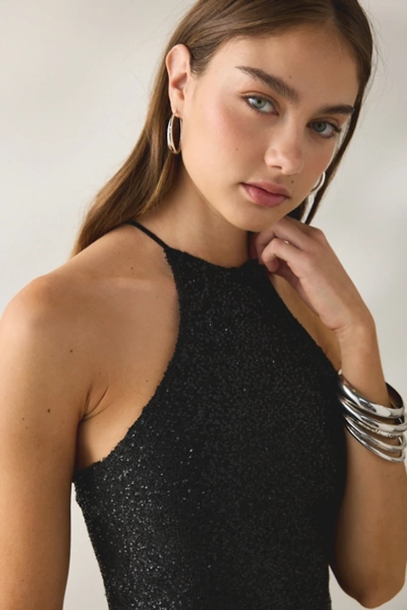 Kimchi Blue Seashore Shimmer Knit Halter Neck Top