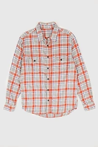 Vintage Grey Plaid Flannel Button-Down Shirt