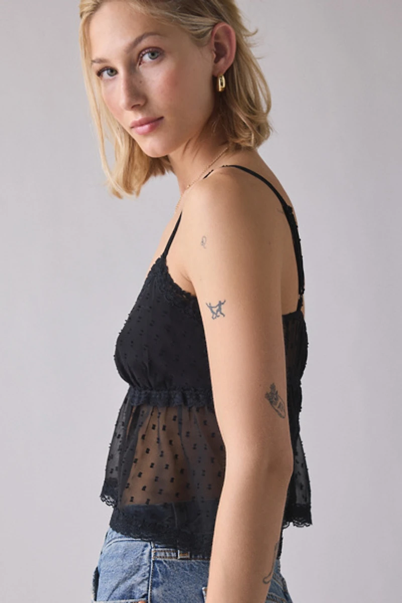 UO Spot On Sheer Mesh Babydoll Cami