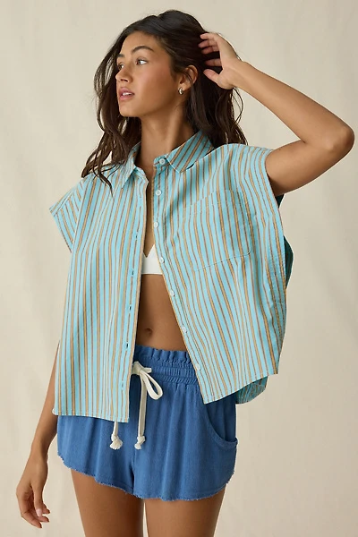 BDG Mind Over Muscle Sleeveless Oversized Button-Down Shirt