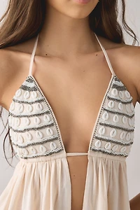 Kimchi Blue Camellia Shell Embellished Flyaway Halter Top