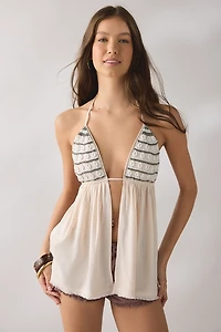Kimchi Blue Camellia Shell Embellished Flyaway Halter Top