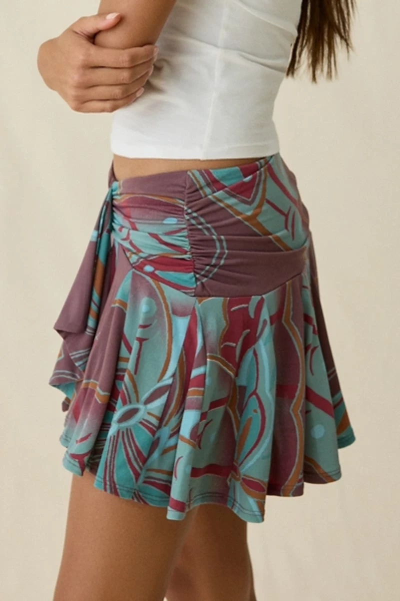 UO Surf And Sand Asymmetric Ruffle Mini Skirt