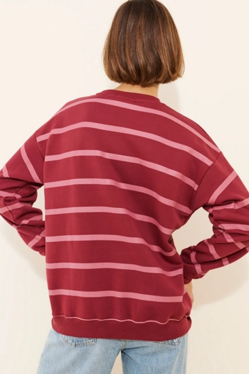Daisy Street Multi Stripe LA Embroidered Sweatshirt