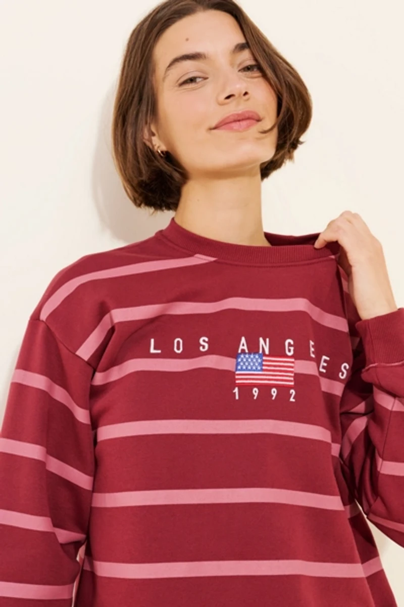 Daisy Street Multi Stripe LA Embroidered Sweatshirt