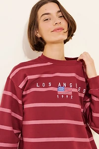Daisy Street Multi Stripe LA Embroidered Sweatshirt