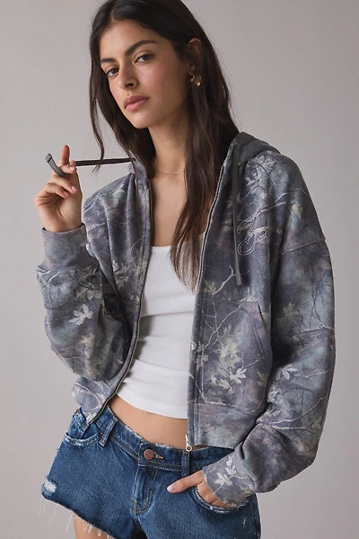 BDG Juniper Leafy Camo Zip-Up Hoodie Sweatshirt