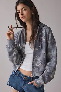 BDG Juniper Leafy Camo Zip-Up Hoodie Sweatshirt