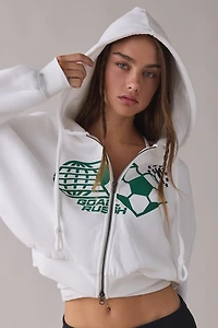 BDG Delaney Goal Rush Graphic Cropped Zip-Up Hoodie Sweatshirt