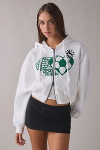 BDG Delaney Goal Rush Graphic Cropped Zip-Up Hoodie Sweatshirt