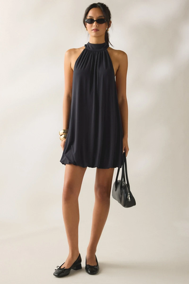UO High Neck Halter Bubble Mini Dress