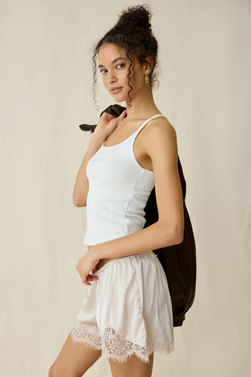 Out From Under Slip Away Lace Trim Satin Short