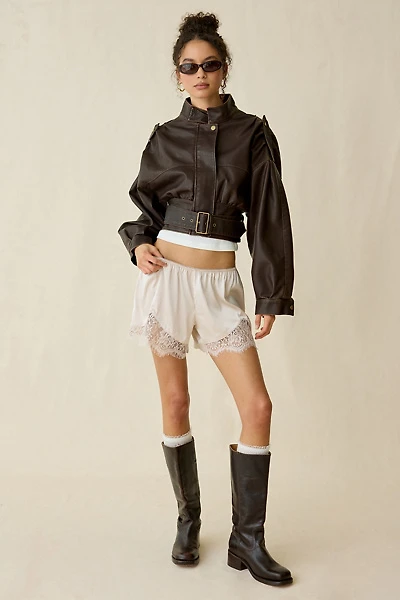 Out From Under Slip Away Lace Trim Satin Short