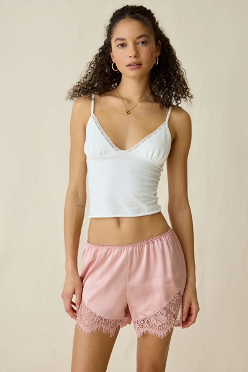 Out From Under Slip Away Lace Trim Satin Shorts