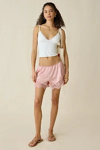 Out From Under Slip Away Lace Trim Satin Shorts