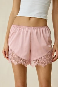 Out From Under Slip Away Lace Trim Satin Shorts