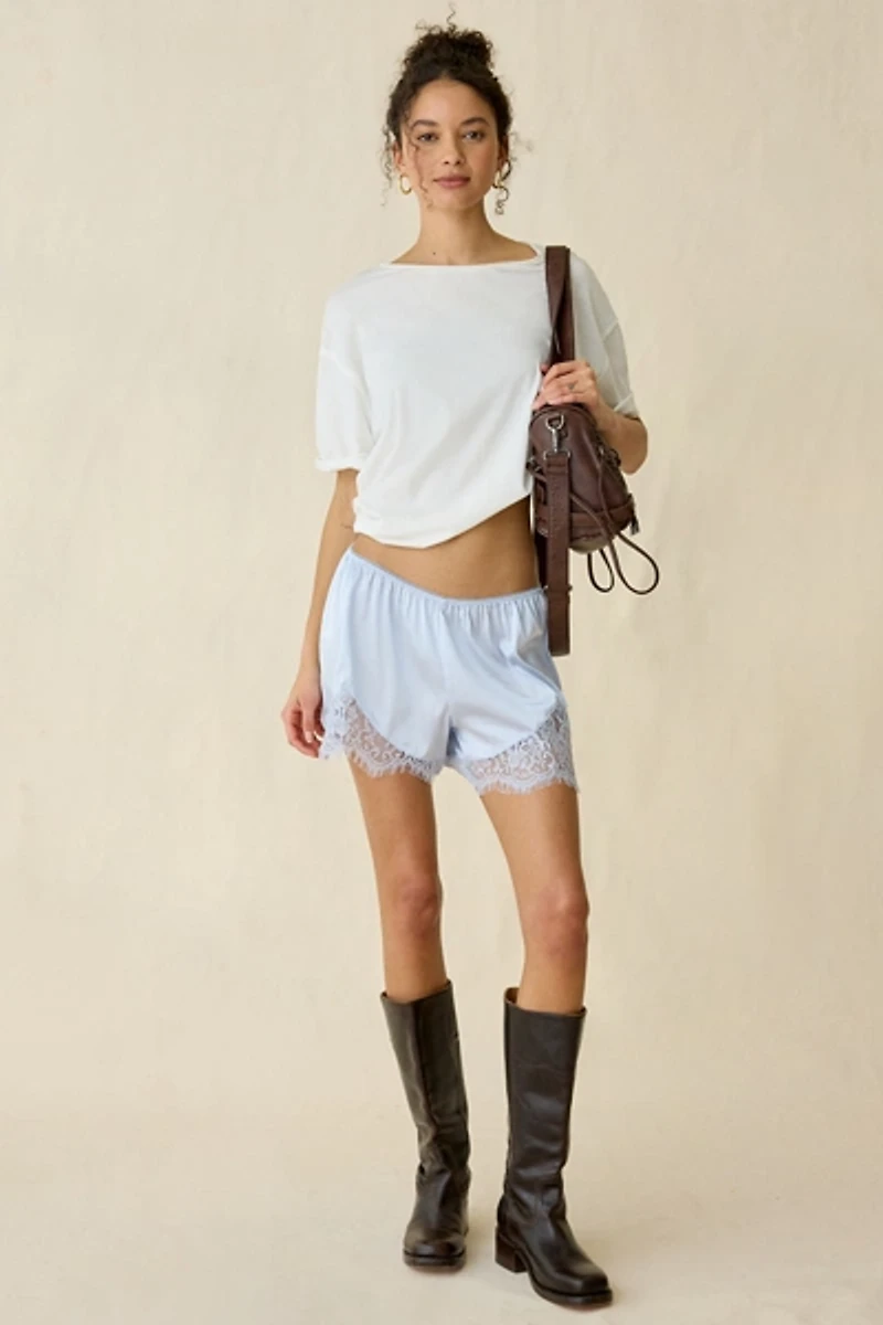 Out From Under Slip Away Lace Trim Satin Shorts