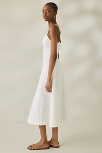 Ghospell Lula Plunging Seamed Denim Midi Dress