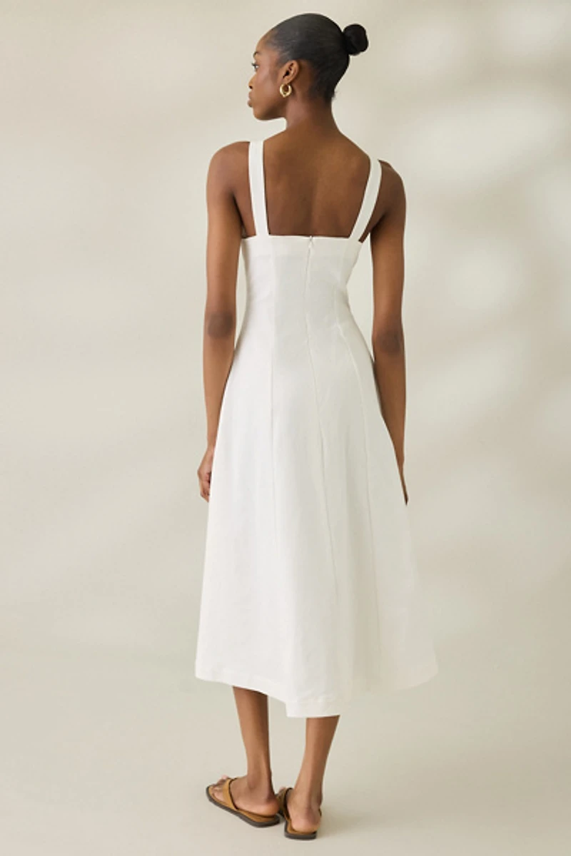 Ghospell Lula Plunging Seamed Denim Midi Dress