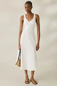 Ghospell Lula Plunging Seamed Denim Midi Dress
