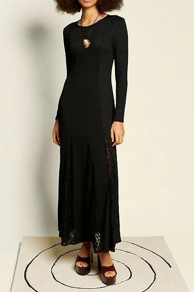 Ghospell Oriane Lace Godet Long Sleeve Maxi Dress