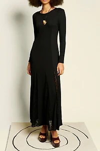 Ghospell Oriane Lace Godet Long Sleeve Maxi Dress