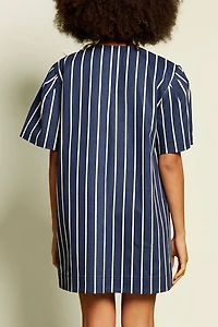 Ghospell Aya Stripe Asymmetric Tie Short Sleeve Mini Dress