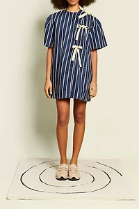 Ghospell Aya Stripe Asymmetric Tie Short Sleeve Mini Dress