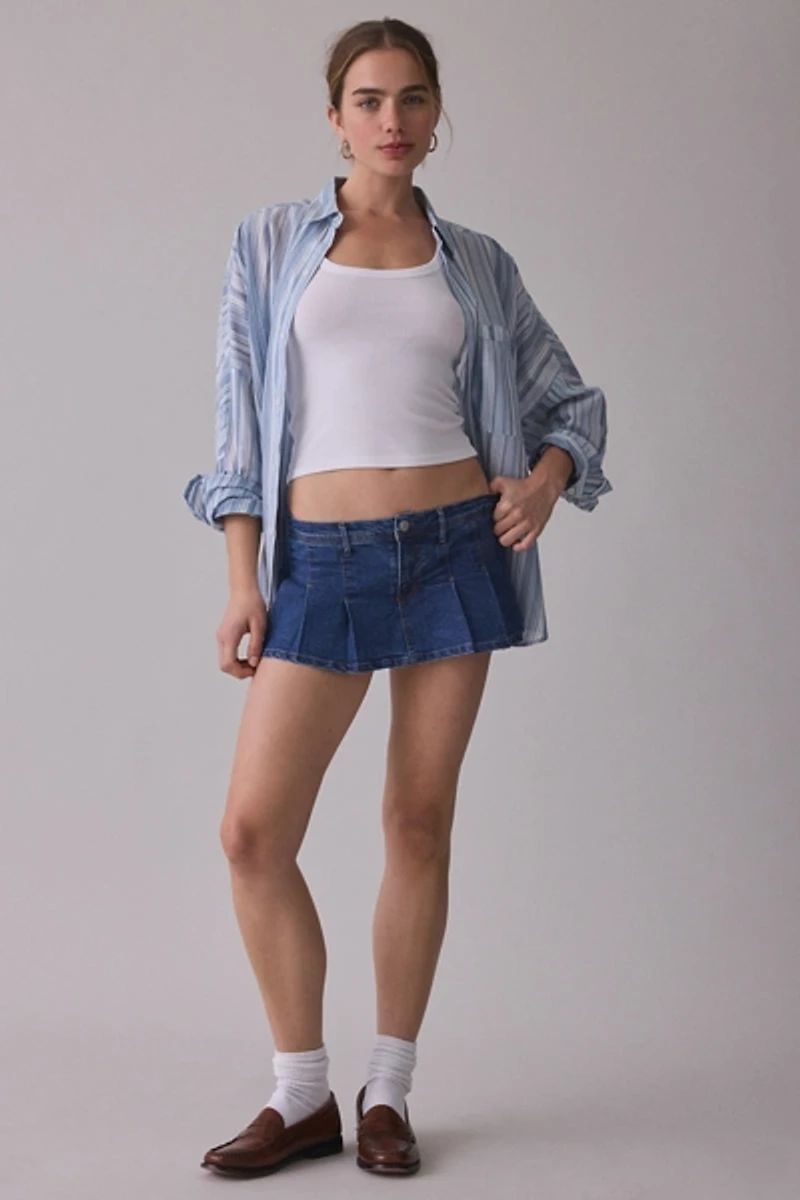 BDG Bad Influence Pleated Low-Rise Denim Mini Skort