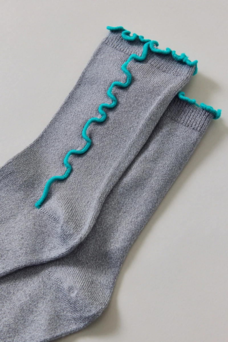 Contrast Lettuce Edge Crew Socks