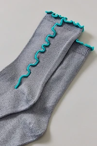 Contrast Lettuce Edge Crew Socks