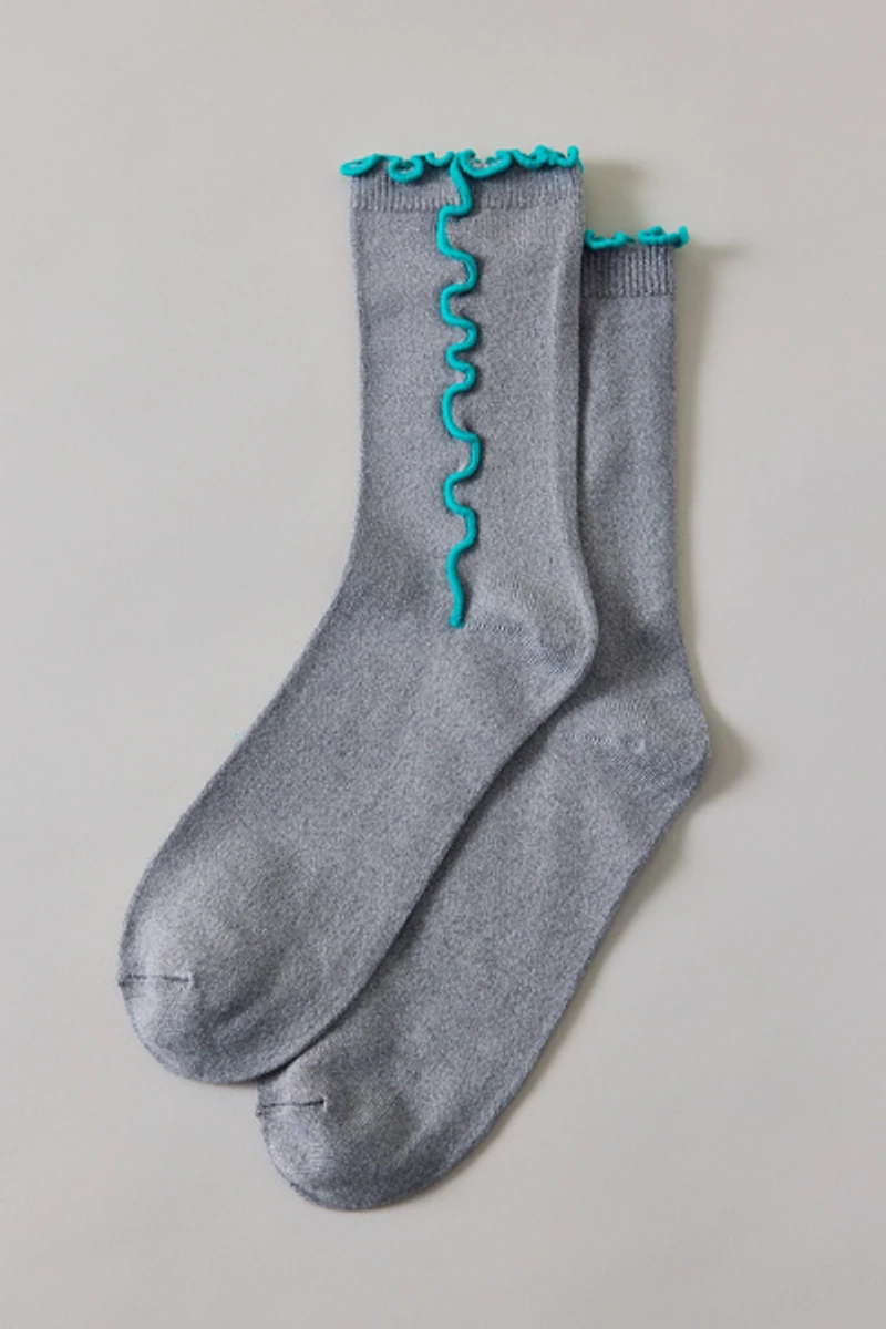 Contrast Lettuce Edge Crew Socks