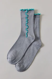 Contrast Lettuce Edge Crew Socks