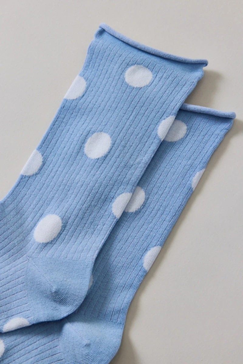 Polka Dot Roll Top Crew Socks