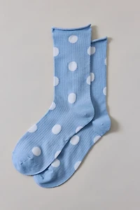 Polka Dot Roll Top Crew Socks
