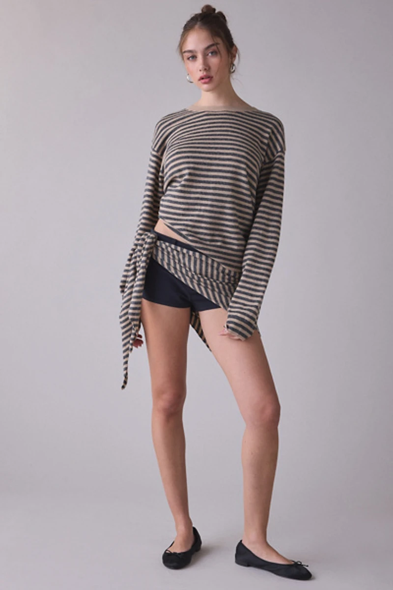 Lioness Olsen Scarf Detail Striped Long Sleeve Top