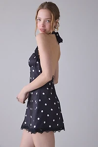 Lioness Stars Align Polka Dot Lace Trim Satin Mini Dress