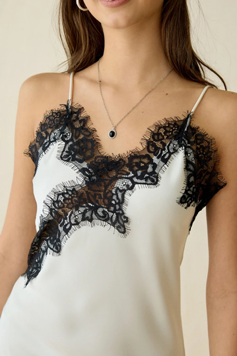 Lioness Emerging Lace Trim Asymmetric Slip Midi Dress