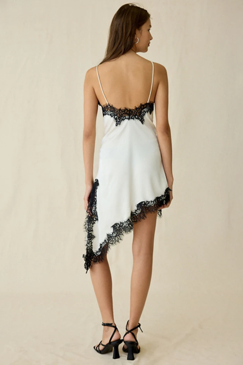 Lioness Emerging Lace Trim Asymmetric Slip Midi Dress