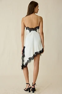 Lioness Emerging Lace Trim Asymmetric Slip Midi Dress