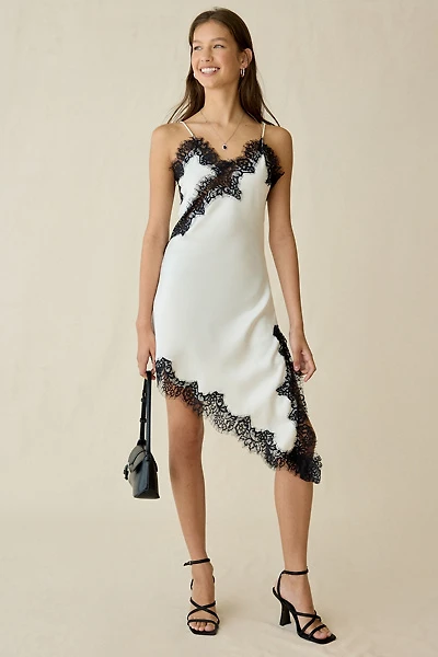 Lioness Emerging Lace Trim Asymmetric Slip Midi Dress