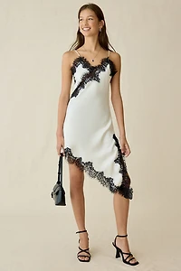 Lioness Emerging Lace Trim Asymmetric Slip Midi Dress