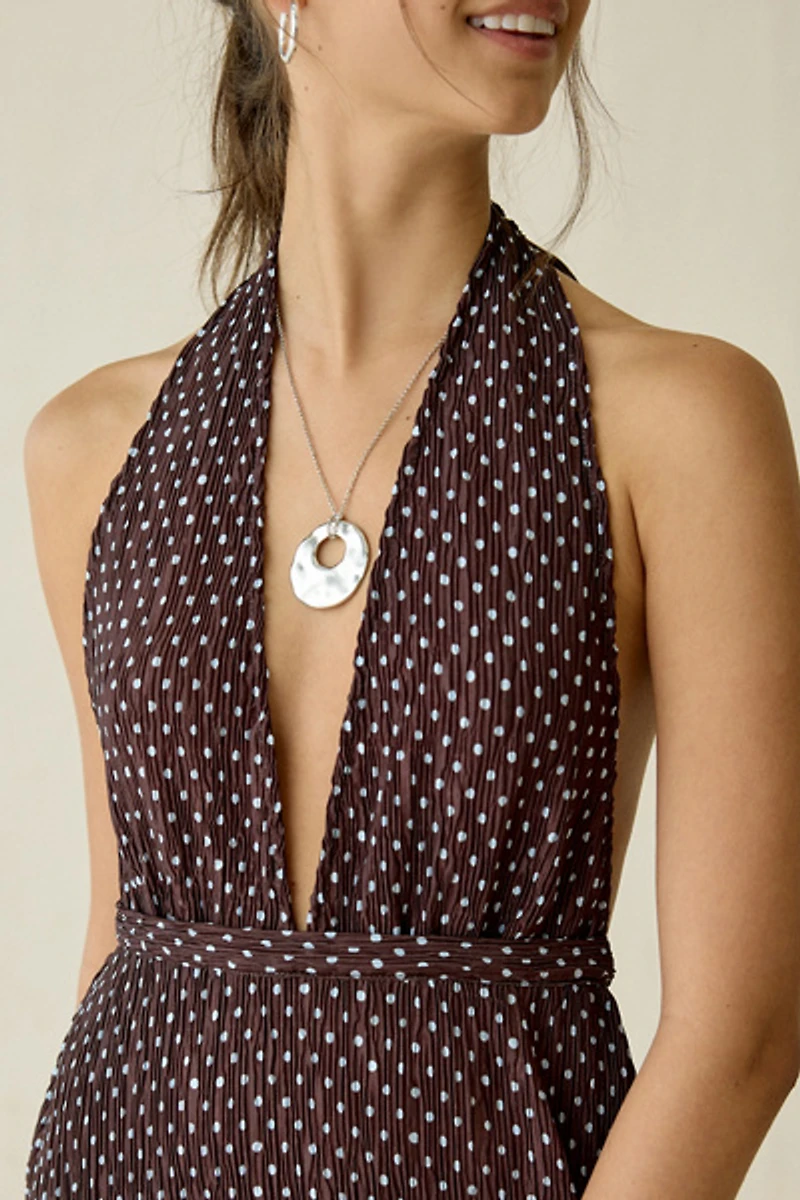 Lioness Distract Open-Back Plunging Halter Polka Dot Maxi Dress