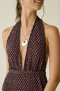 Lioness Distract Open-Back Plunging Halter Polka Dot Maxi Dress