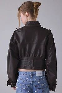 Lioness Gigi Belted Faux Leather Bomber Jacket