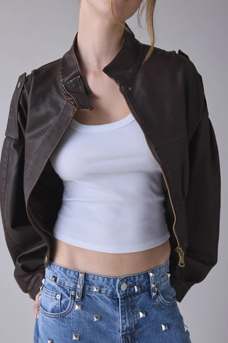Lioness Gigi Belted Faux Leather Bomber Jacket