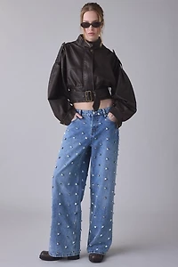 Lioness Gigi Belted Faux Leather Bomber Jacket