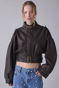 Lioness Gigi Belted Faux Leather Bomber Jacket