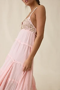 Kimchi Blue Bon Voyage Beaded Empire Waist Tiered Maxi Dress