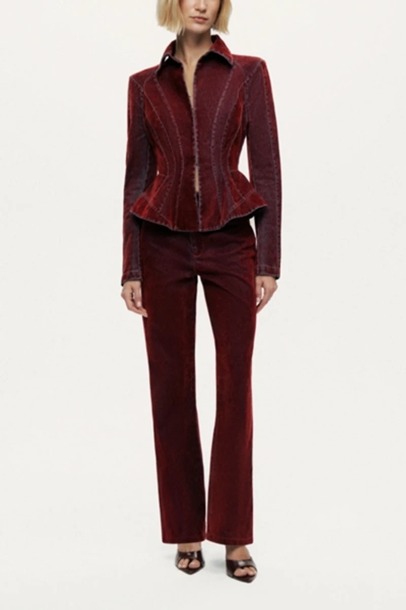 Nocturne Velvet Corset-Seamed Peplum Jacket